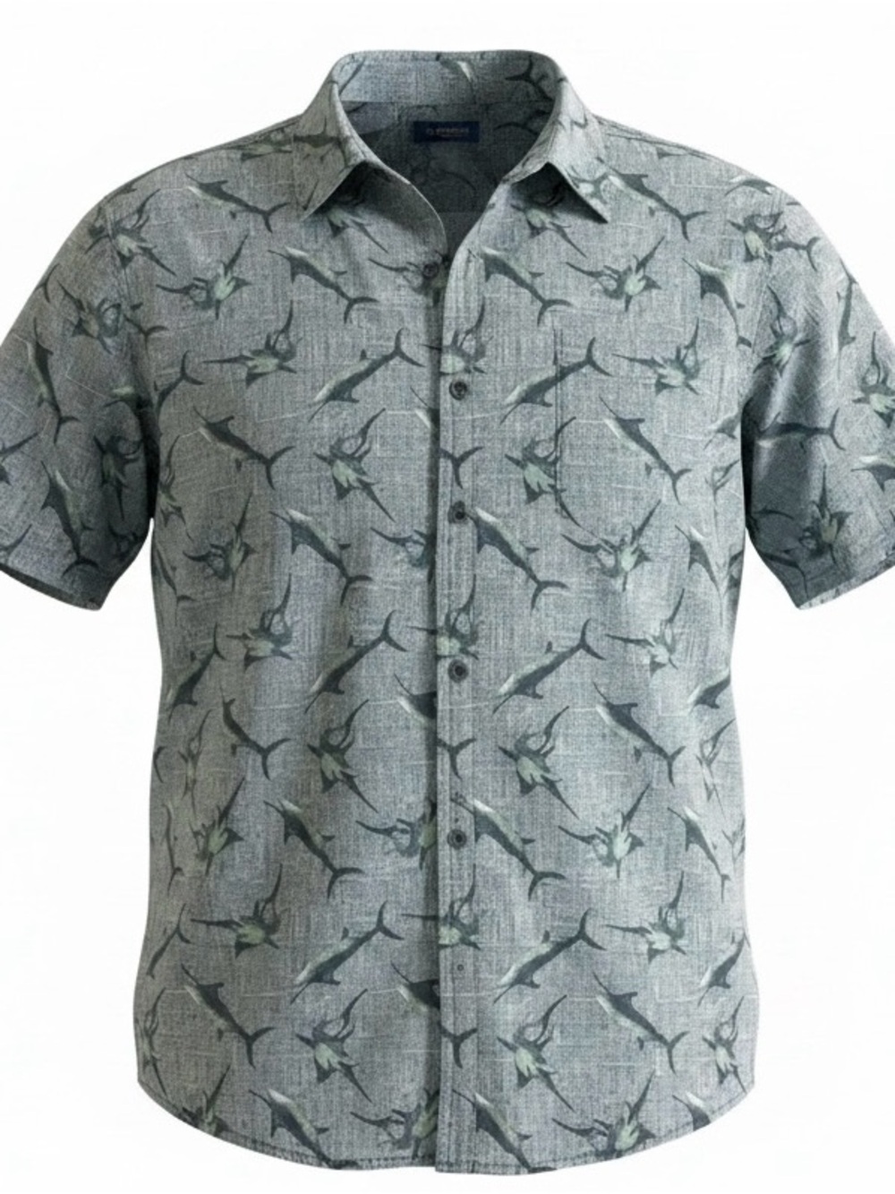 🎣 G.H. Bass Men’s XL Marlin Swordfish Fishing Print Button-Up Camp Shirt Blue - Picture 1 of 6